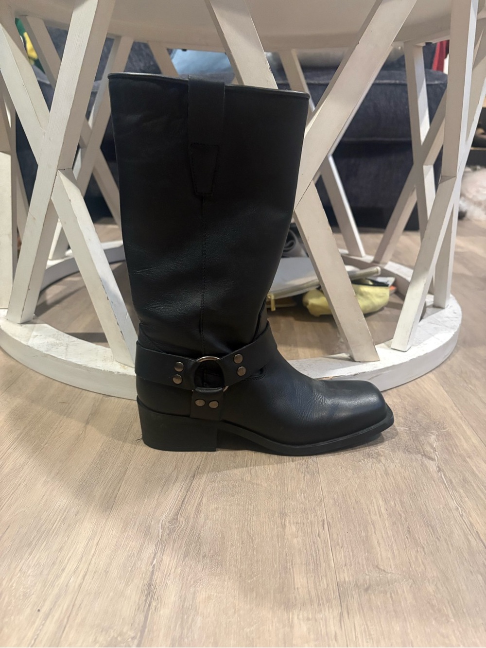 Steve Madden Classic Black Mid-Calf Harness Boots - Women
